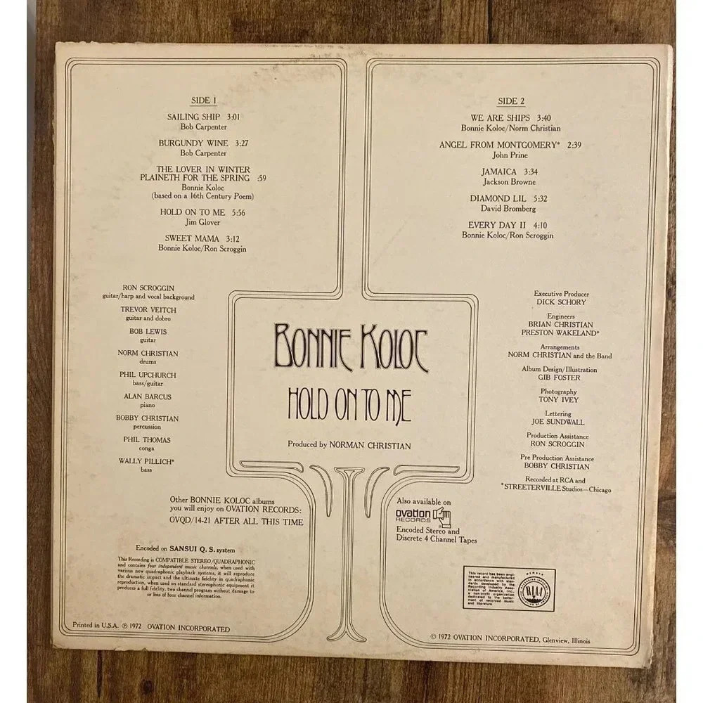 Bonnie Koloc LP Hold on to Me Ovation OVQD/14-26 Quad Gatefold Folk - Picture 2 of 9